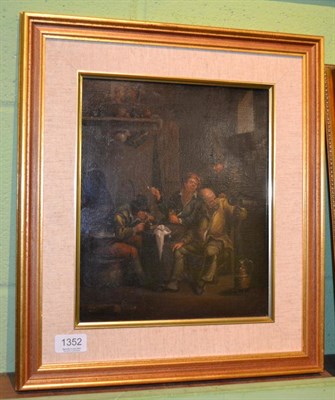 Lot 1352 - Follower of David Teniers, Figures smoking pipes in an alehouse