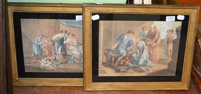 Lot 1362 - A pair watercolours depicting classical scenes, one signed