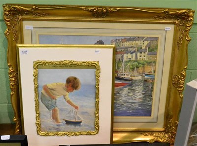 Lot 1384 - Frederick Massey (1862-1925) A little boy with a toy boat, signed, pastel, together with a...