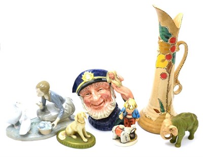 Lot 2 - A Lladro figure, Royal Dux dog, elephant, West German figure, Royal Doulton character mug 'Old...