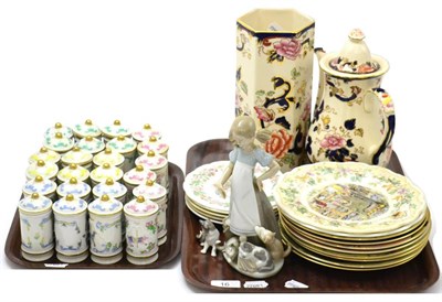 Lot 16 - A Lladro figure, group of Royal Doulton and other cabinet plates, Masons ironstone vase and hot...