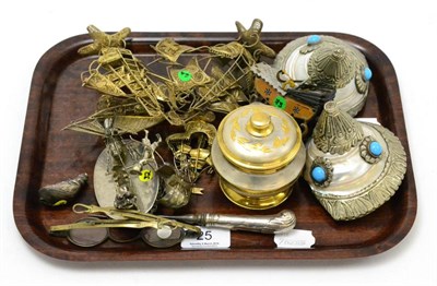 Lot 25 - A group of miscellaneous items including a German tin plate toy pram, filigree models of ships,...