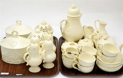 Lot 27 - A quantity of modern Leeds creamware including sifters, covered jars, part tea service, etc