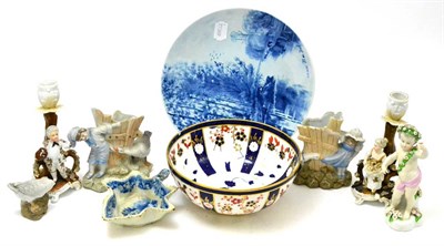 Lot 28 - A Royal Crown Derby Imari bowl, a Joost Thooft & Labouchere Delft plate, a 19th century pickle...