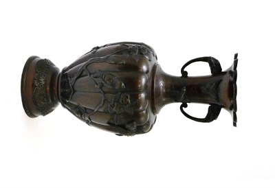 Lot 39 - A Japanese bronze twin handled vase, Meiji period, 39cm high