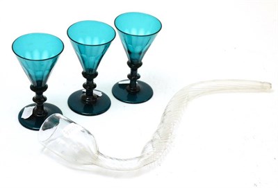 Lot 40 - Three 19th century drinking glasses, together with a writhen glass pipe