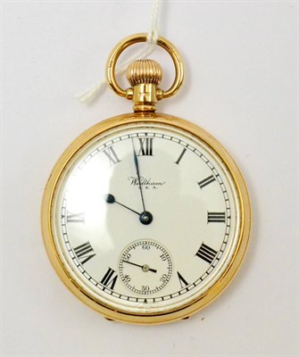 Lot 65 - A 9ct gold open faced pocket watch, signed Waltham