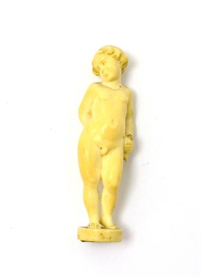 Lot 111 - A 19th century miniature carved ivory figure of Cupid, probably Dieppe