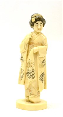 Lot 114 - Japanese carved ivory figure of bijin, circa 1920