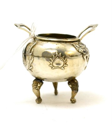 Lot 118 - A Chinese white metal miniature censor applied with dragons chasing a flaming pearl