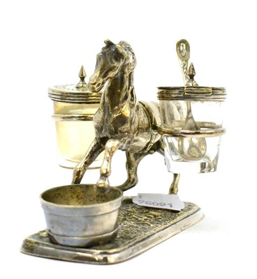 Lot 127 - A late 19th century silver plated cruet set in the form of a horse