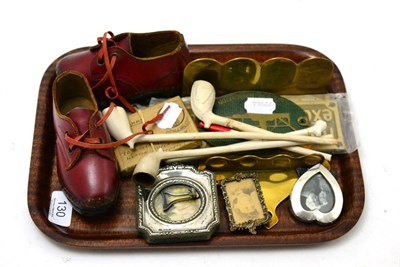 Lot 130 - Collectable's including clay pipes, child's clogs, WWII medals, silver frames etc