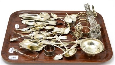 Lot 140 - A group of silver including a four division toast rack, small footed dish, napkin rings,...