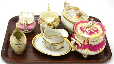 Lot 170 - English porcelain tea wares comprising four creamers, teapot stand and two sugar bowls and covers