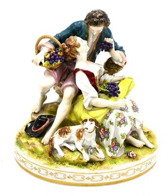 Lot 183 - A 19th century Continental porcelain figure group, possibly Volkstadt, depicting a courting...