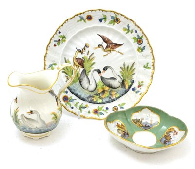 Lot 184 - A Modern Meissen swan service jug, a Continental swan service plate and a Meissen saucer (3)