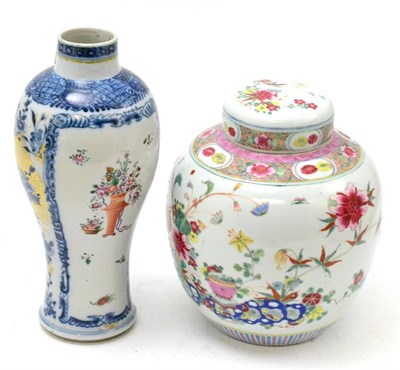 Lot 196 - An 18th century Chinese export vase (from a garniture), 25cm high; and a 19th century famille...