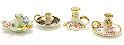 Lot 199 - Four English porcelain miniature chambersticks