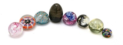 Lot 203 - A group of eight paperweights including Caithness and millefiore