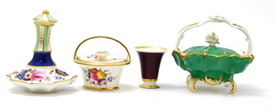 Lot 222 - A Flight Barr & Barr miniature vase, two pot pourri in the form of baskets and a scent bottle...