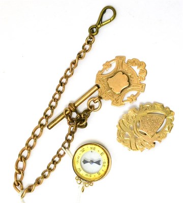 Lot 246 - A 9ct gold compass, Sheffield, together with a fob chain and pendant and a 9ct gold lapel badge