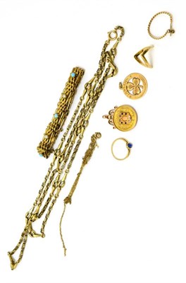 Lot 286 - A group of 9ct gold jewellery including necklaces, a fob, rings etc