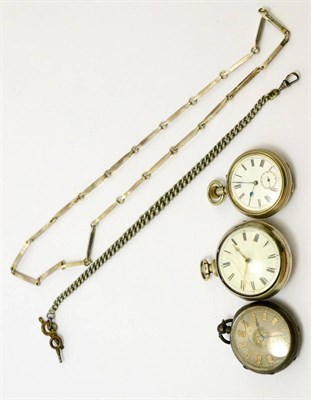 Lot 312 - A silver pair cased pocket watch, open faced pocket watch, plated pocket watch, and two white metal