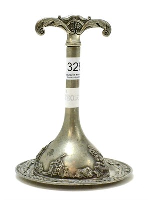 Lot 328 - An Art Nouveau white metal wine funnel with integral cork screw and dish