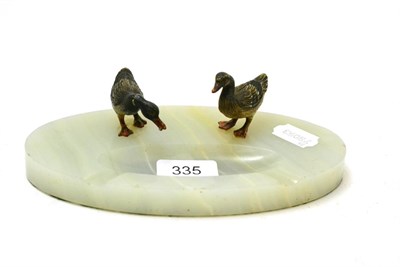 Lot 335 - An Art Deco marble ashtray mounted with Austrian cold painted bronze ducks