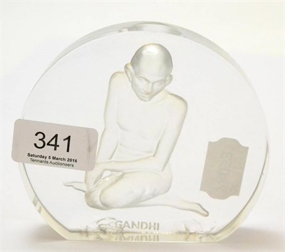 Lot 341 - An R Lalique paperweight decorated with Ghandi (chips to base), 10cm high