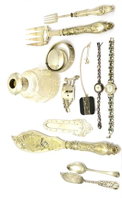 Lot 345 - A collection of silver including fish servers, pill box, bangle etc