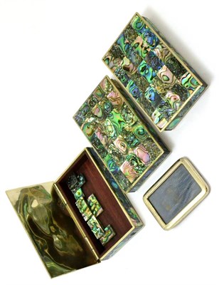 Lot 348 - Three mother-of-pearl inset Mexican silver boxes (one a.f.)