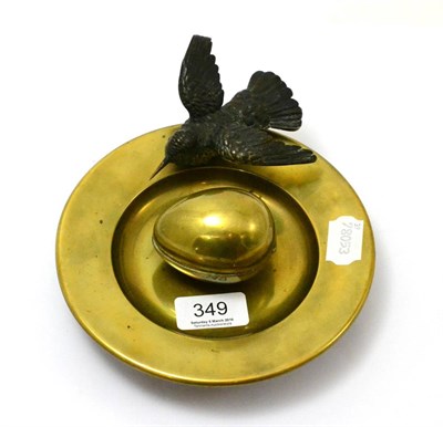 Lot 349 - An Art Deco brass inkwell mounted with a Vienna cold painted bronze bird