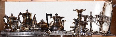 Lot 363 - A large quantity of silver plate including, epergne, candelabra, tea sets, condiments,...