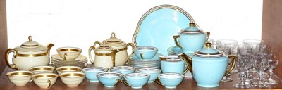 Lot 365 - A 1920's turquoise and gilt tea service, Limoges together with another French gilt highlighted...