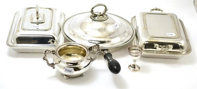 Lot 441 - Plated wares comprising three division chafing dish and cover, entree dishes etc