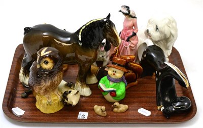 Lot 451 - A group of Royal Doulton figures and models including Maureen, Whyte & Mackay Owl decanter etc