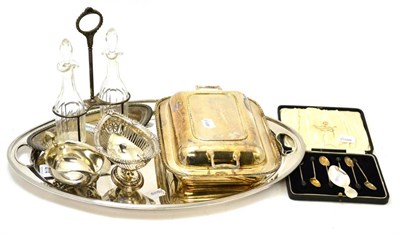 Lot 474 - A group of silver including a caddy spoon, coffee bean spoons, a two piece condiment stand, a sauce