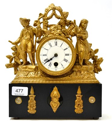 Lot 477 - A period style mantle clock, gilt decorated on an ebonised base