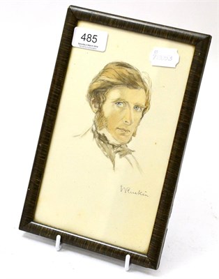 Lot 485 - A small watercolour portrait of John Ruskin, signed