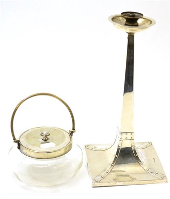 Lot 495 - A James Dixon & Sons silver candlestick converted to a table lamp together with a James Dixon & Son