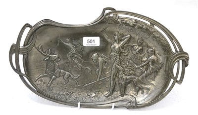 Lot 501 - A WMF tray shape number 250, decorated with Diana hunting