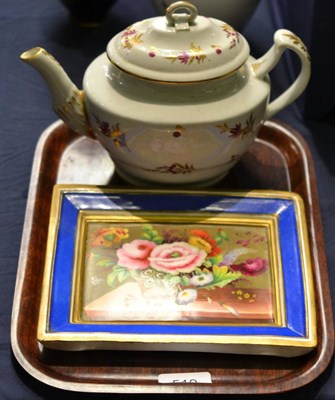 Lot 519 - An early Chamberlains Worcester teapot, circa 1800, together with an English plaque painted...