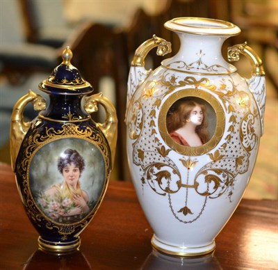 Lot 520 - 19th century gilt highlighted German vase painted with a vignette of a young lady, together...