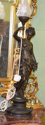 Lot 539 - A spelter figural table lamp in the form of a Classical maiden