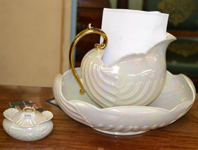 Lot 545 - A Shelly lustre ware wash jug and bowl together with matching soap dish, possibly Wileman & Co