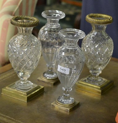 Lot 549 - Two pairs of gilt metal mounted cut glass vases in Period style