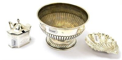 Lot 559 - Presentation silver small rose bowl, shell-shaped dish and mustard pot