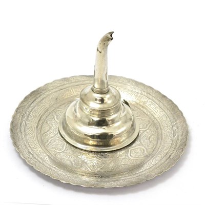 Lot 569 - A George III silver wine funnel, together with a 19th century Turkish market silver salver