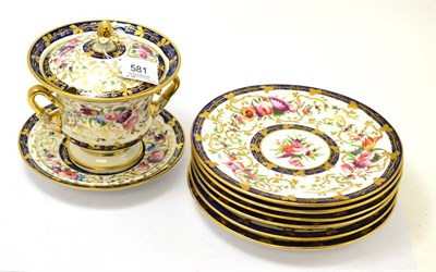 Lot 581 - An 18th century Coalport dessert service, six plates and a sauce tureen